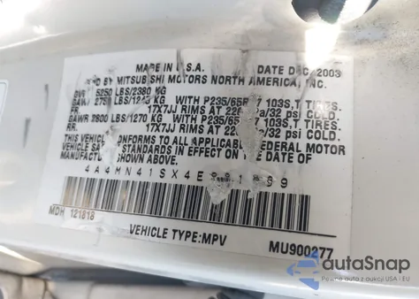 2004 Mitsubishi Endeavor Limited z USA, uszkodzony, nr VIN 4A4MN41SX4E081889